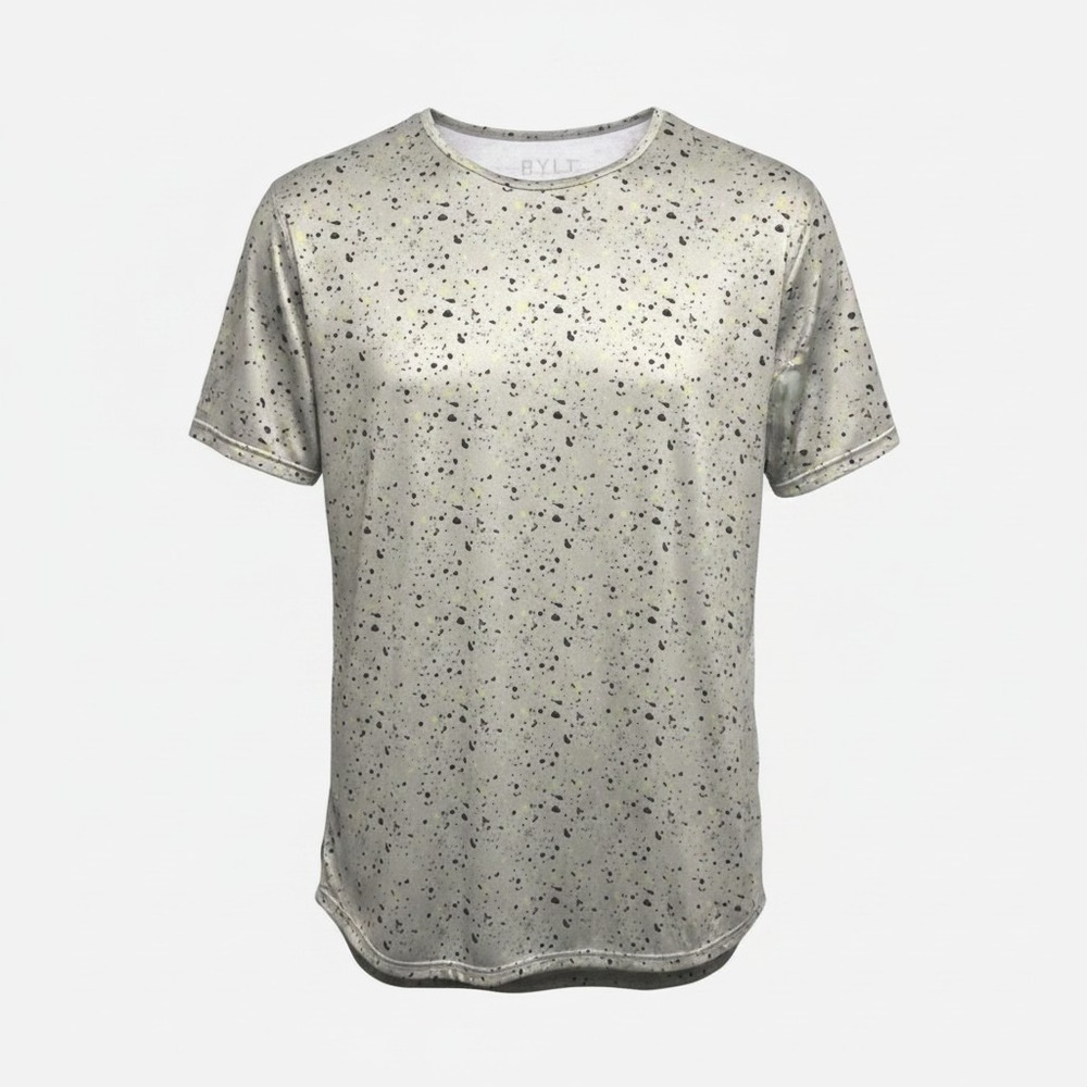 BYLT Premium Basics Drop Cut Performance Shirt‎ Mens XL Gray Neon Splatter Tee